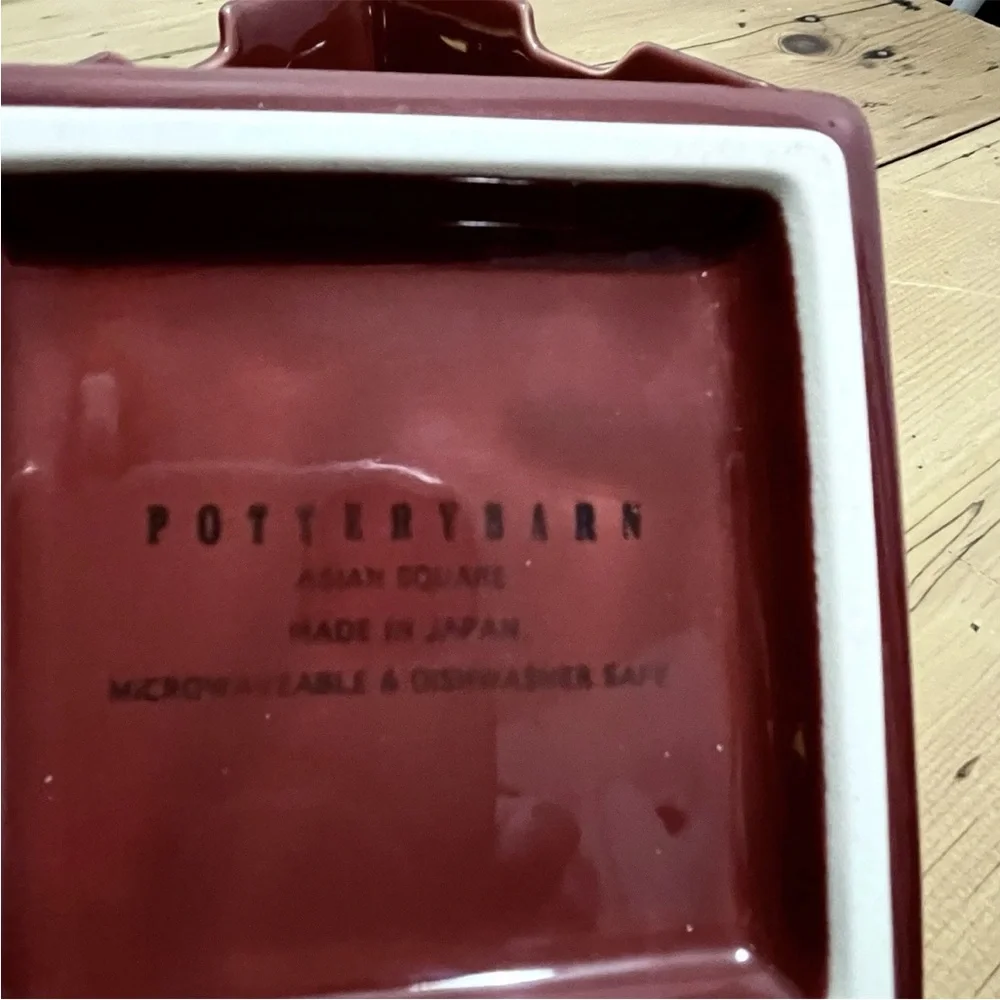 2 POTTERY BARN Asian Square Bowls Paprika ~ Chopstick Rests